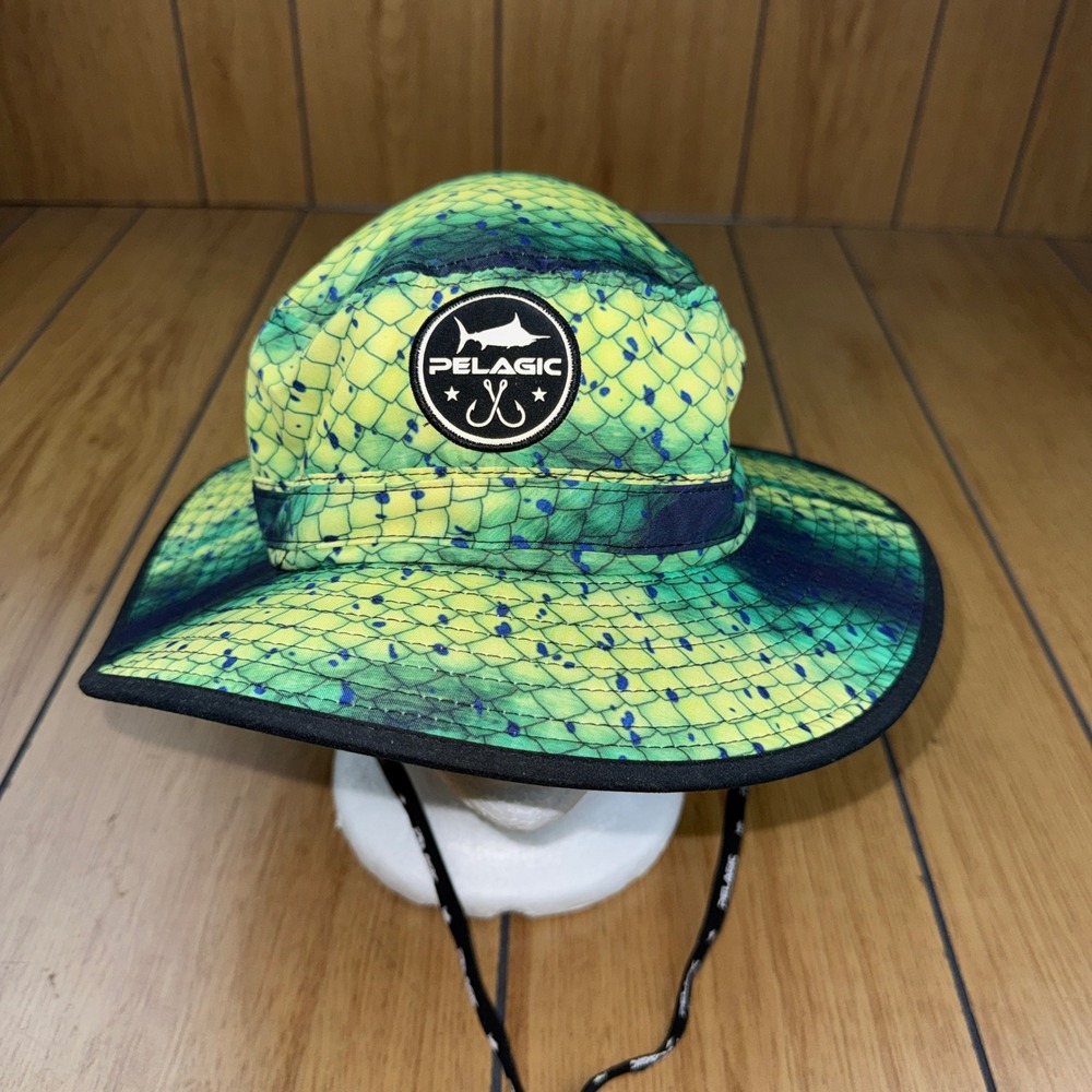 Pelagic Mahi Mahi Fish Scale Sun Hat Green Yellow Boonie Fishing Hat Adjustable